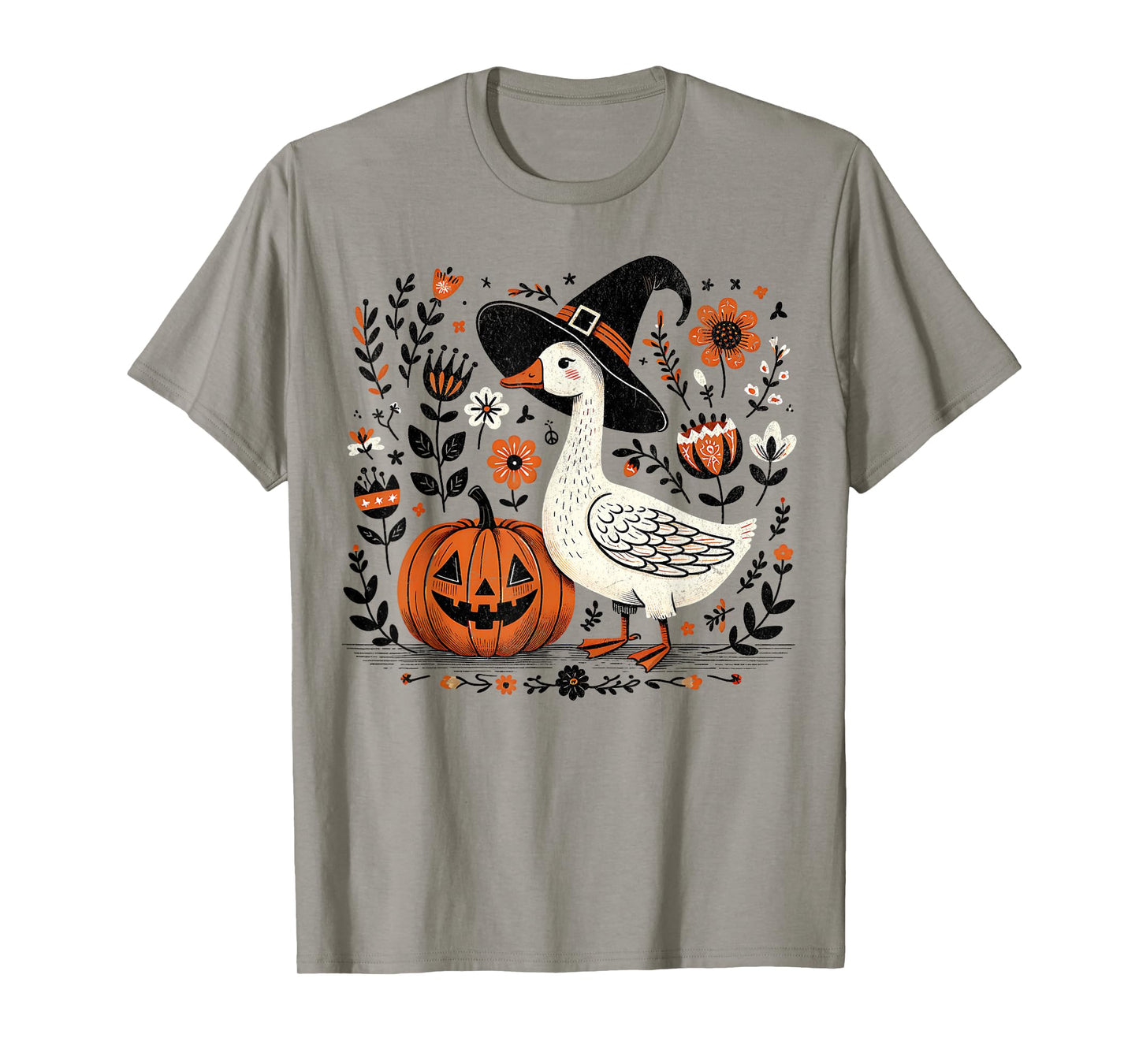 Vintage Floral Boho Silly Goose Pumpkin Cute Halloween Fall T-Shirt