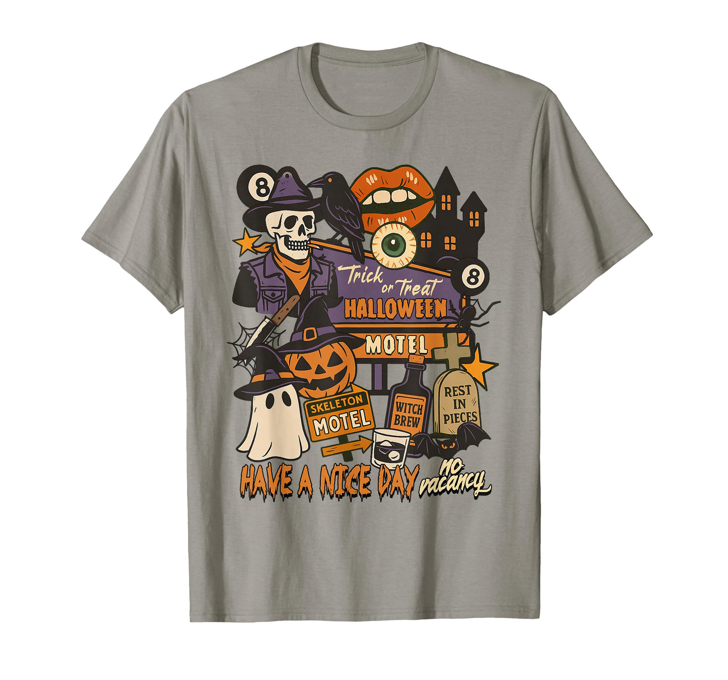 Halloween Vibes Spooky Season Skeleton Motel Witch Brew T-Shirt