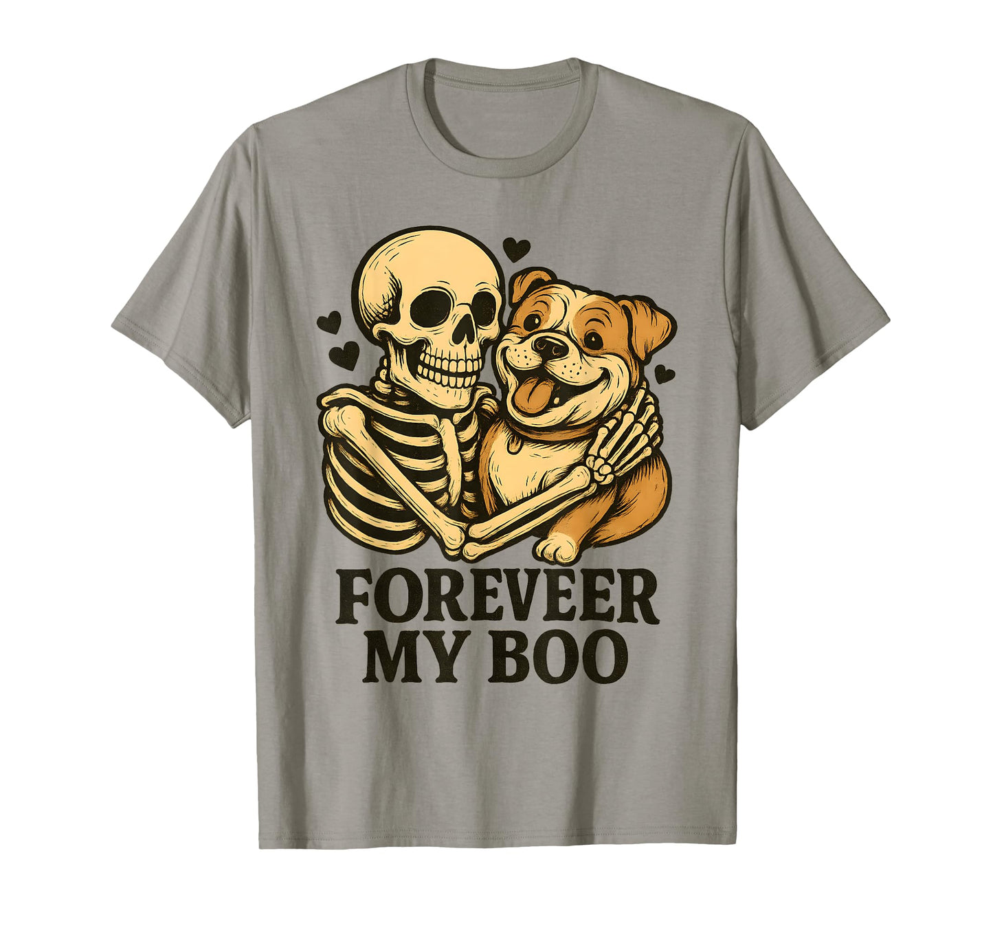 Forever My Boo Halloween Skeleton with American Bulldog Love T-Shirt