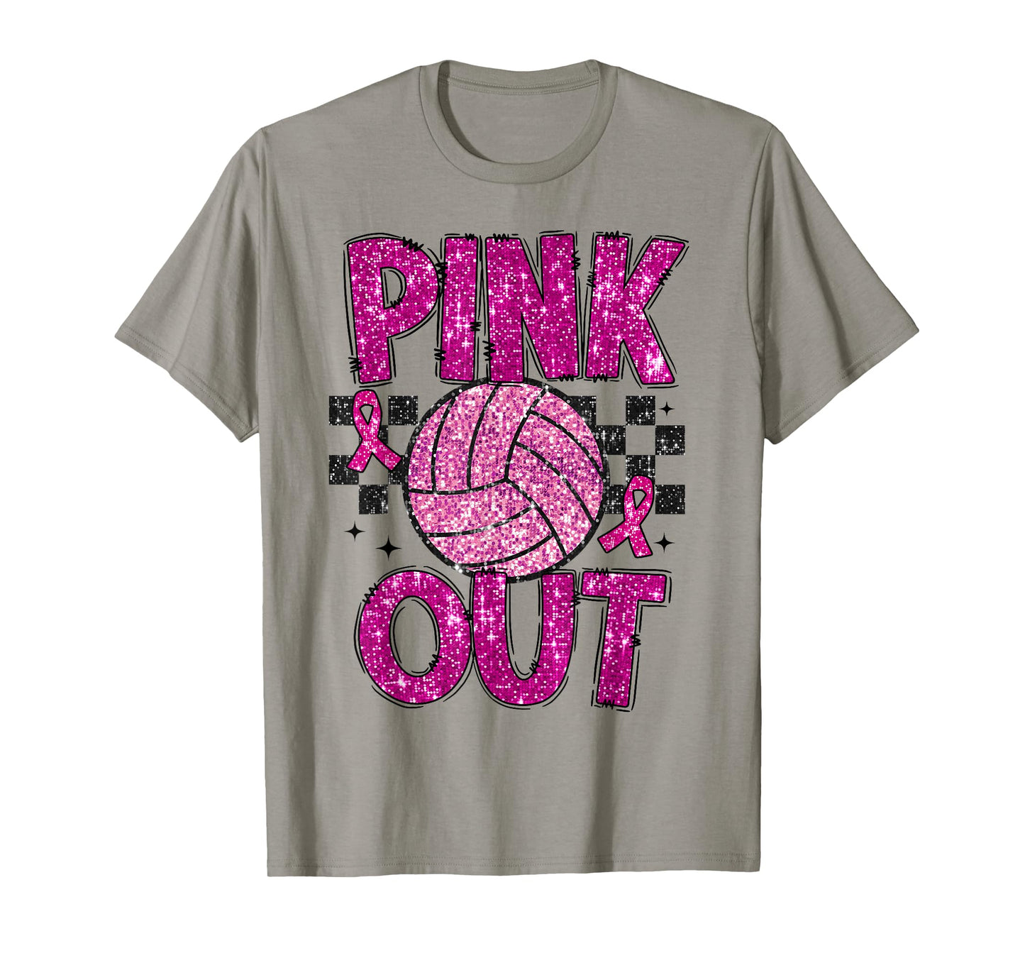 Volleyball Pink Out Breast Cancer Awareness Support Ribbon T-Shirt