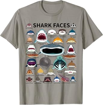 Shark Faces - Type of Shark - Shark Faces of All Kinds T-Shirt