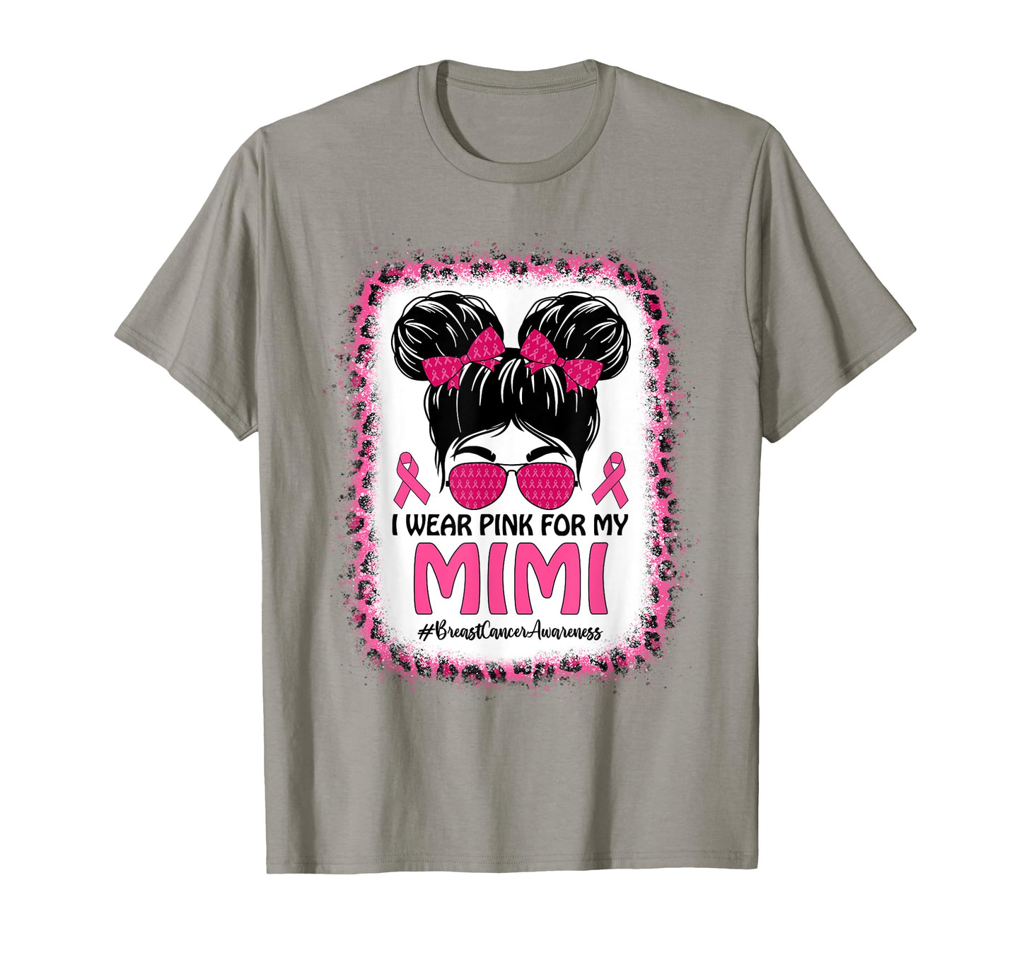 Messy Bun I Wear Pink For My Mimi Breast Cancer Awareness T-Shirt