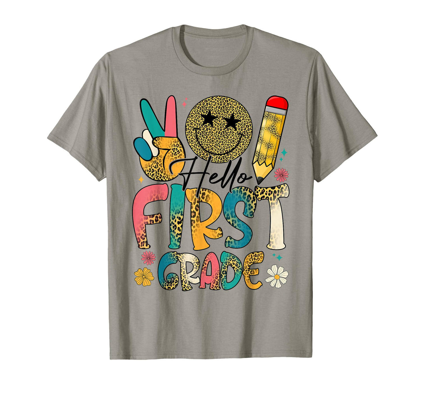 Retro Hello First Grade Tie Dye Leopard Back To School Kids T-Shirt