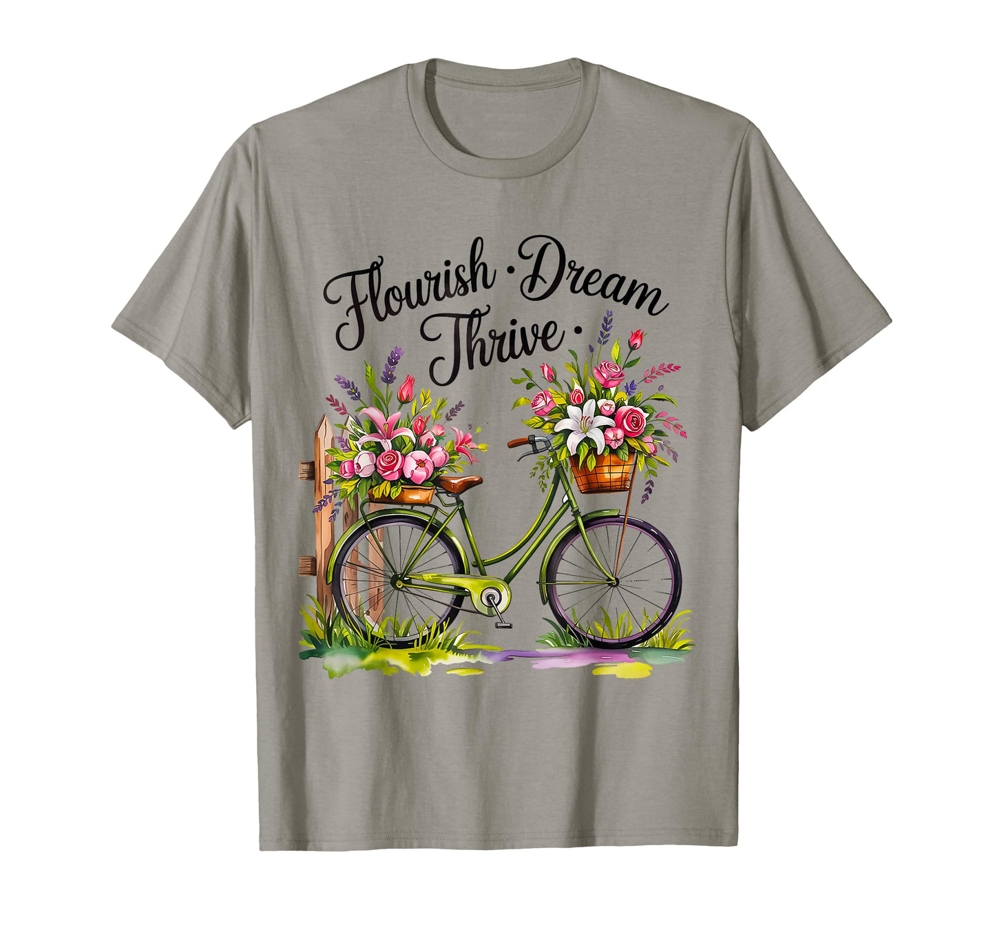 Flourish Dream Thrive Bicycle Floral Nature Style T-Shirt