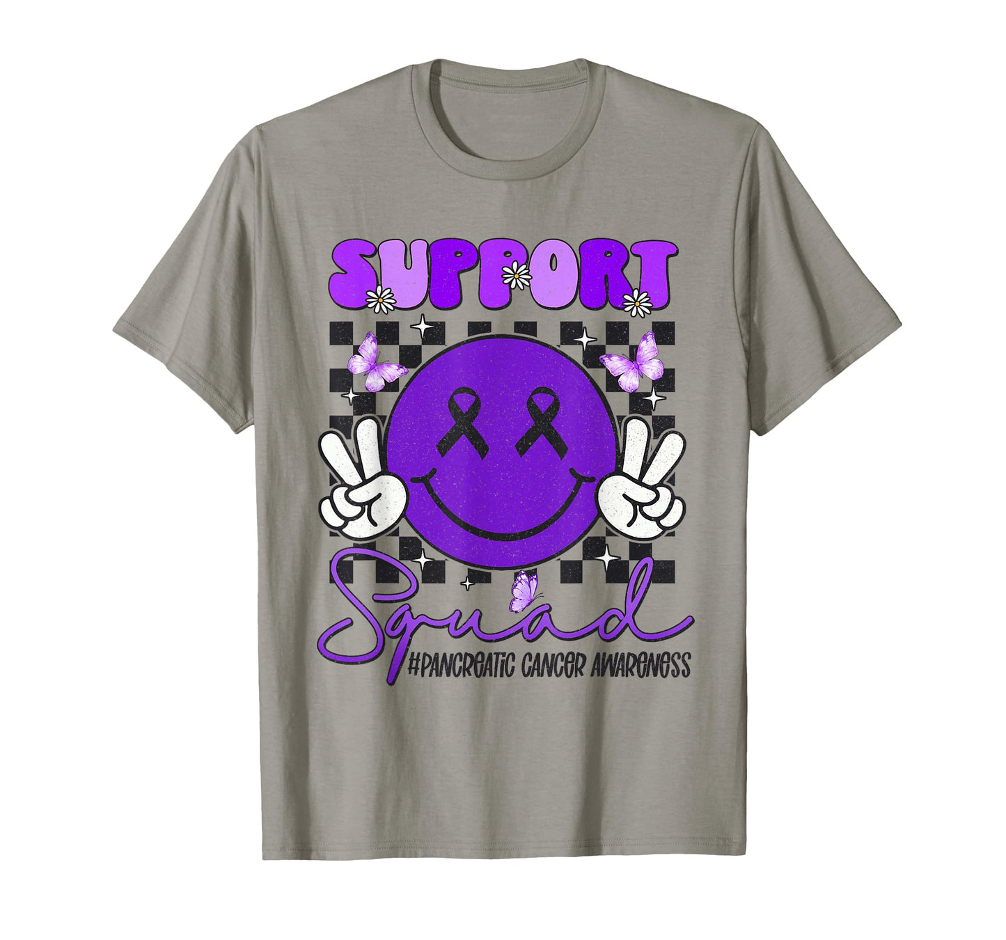 Support Pancreatic Cancer Awareness Smile Face Purple Ribbon T-Shirt