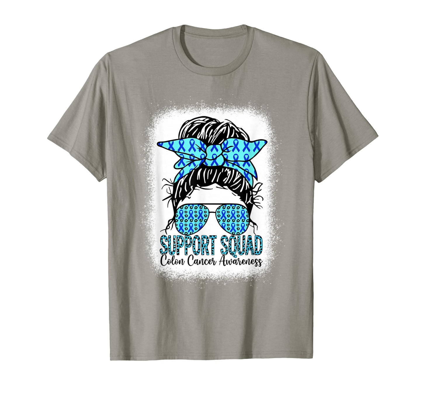 Support Squad Messy Bun Blue Ribbon Colon Cancer Awareness T-Shirt