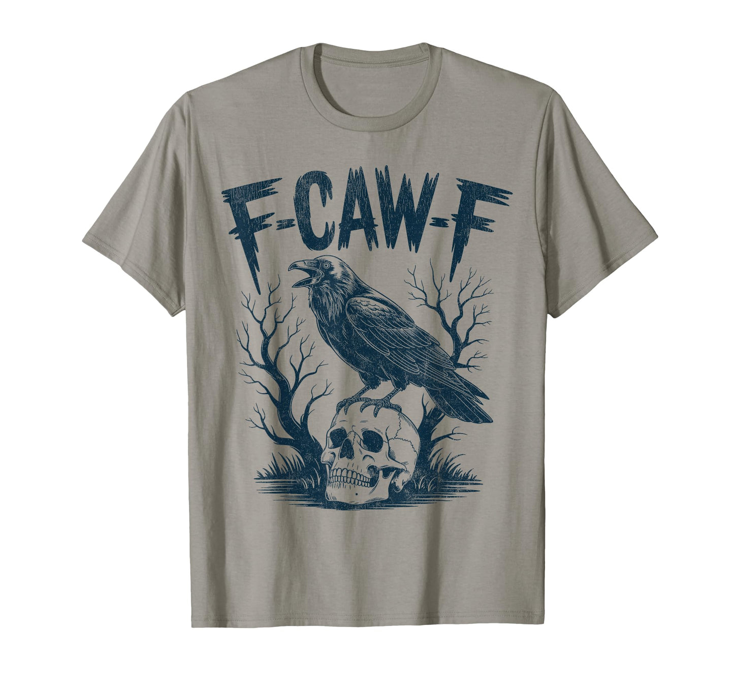 Black Crow Skull F-Caw-F Funny Retro Bird Halloween Humor T-Shirt