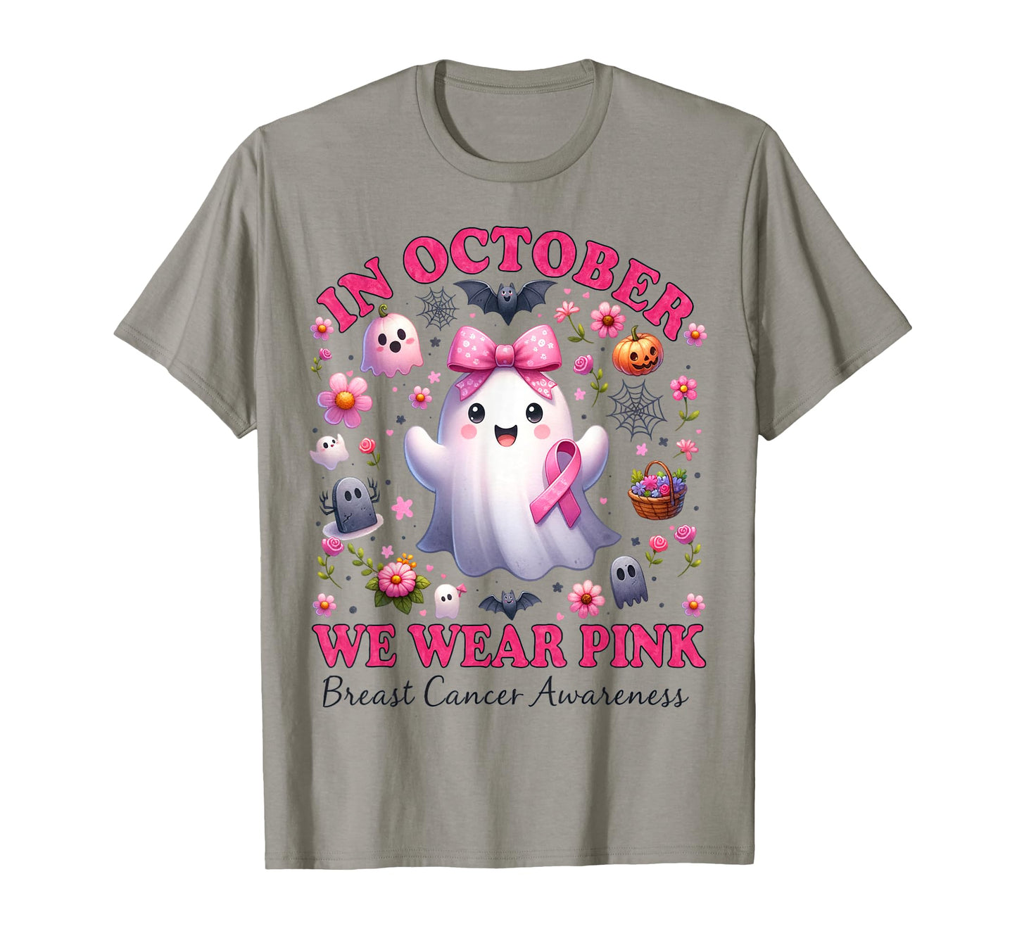 in October We Wear Pink Cute Breast Cancer Awareness Girls T-Shirt