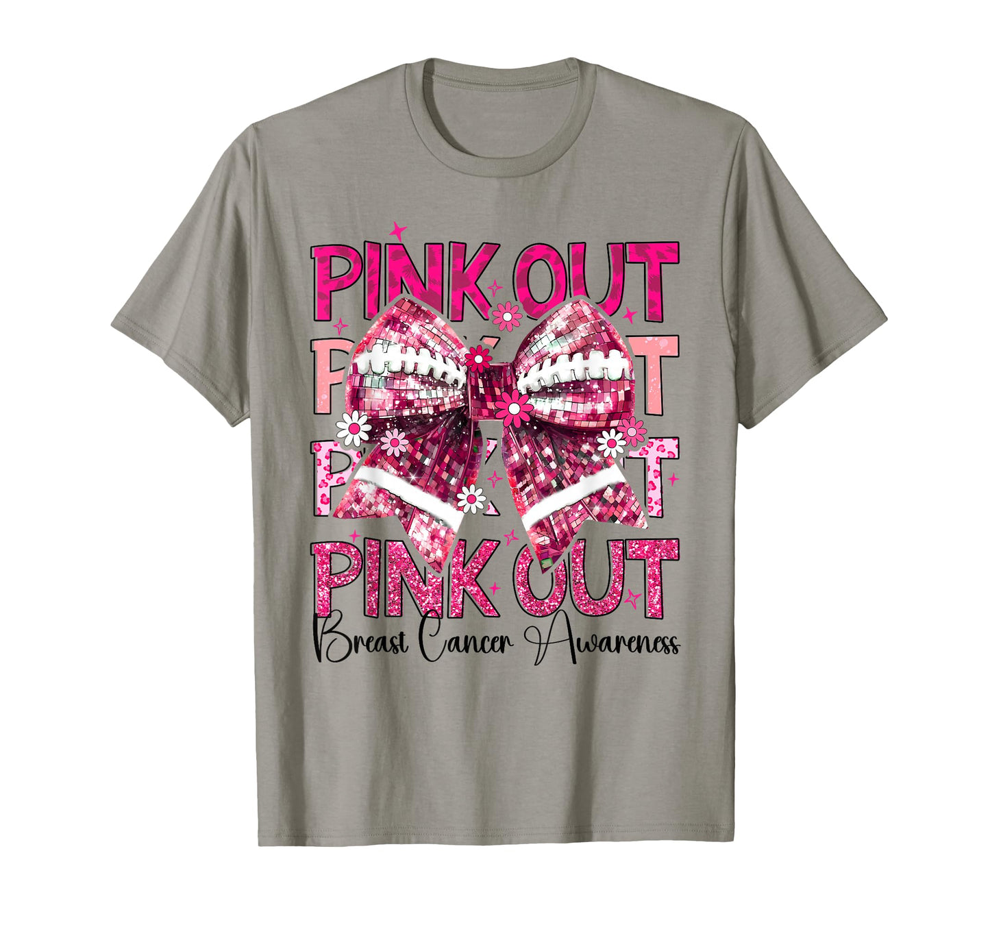Pink Out Breast Cancer Awareness Coquette Bow USA Football T-Shirt