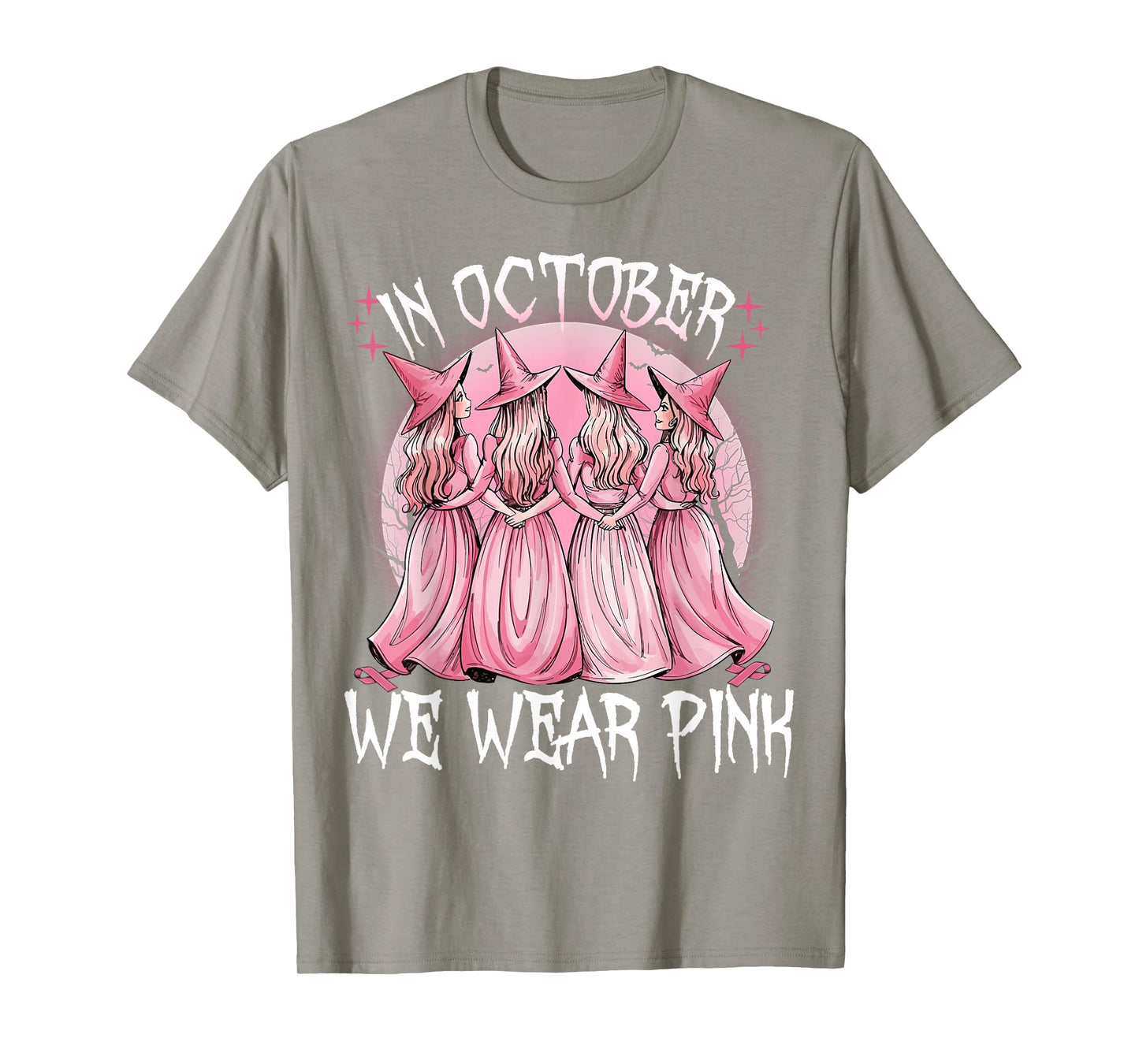 in October We Wear Pink Witch Breast Cancer Awareness Pink T-Shirt
