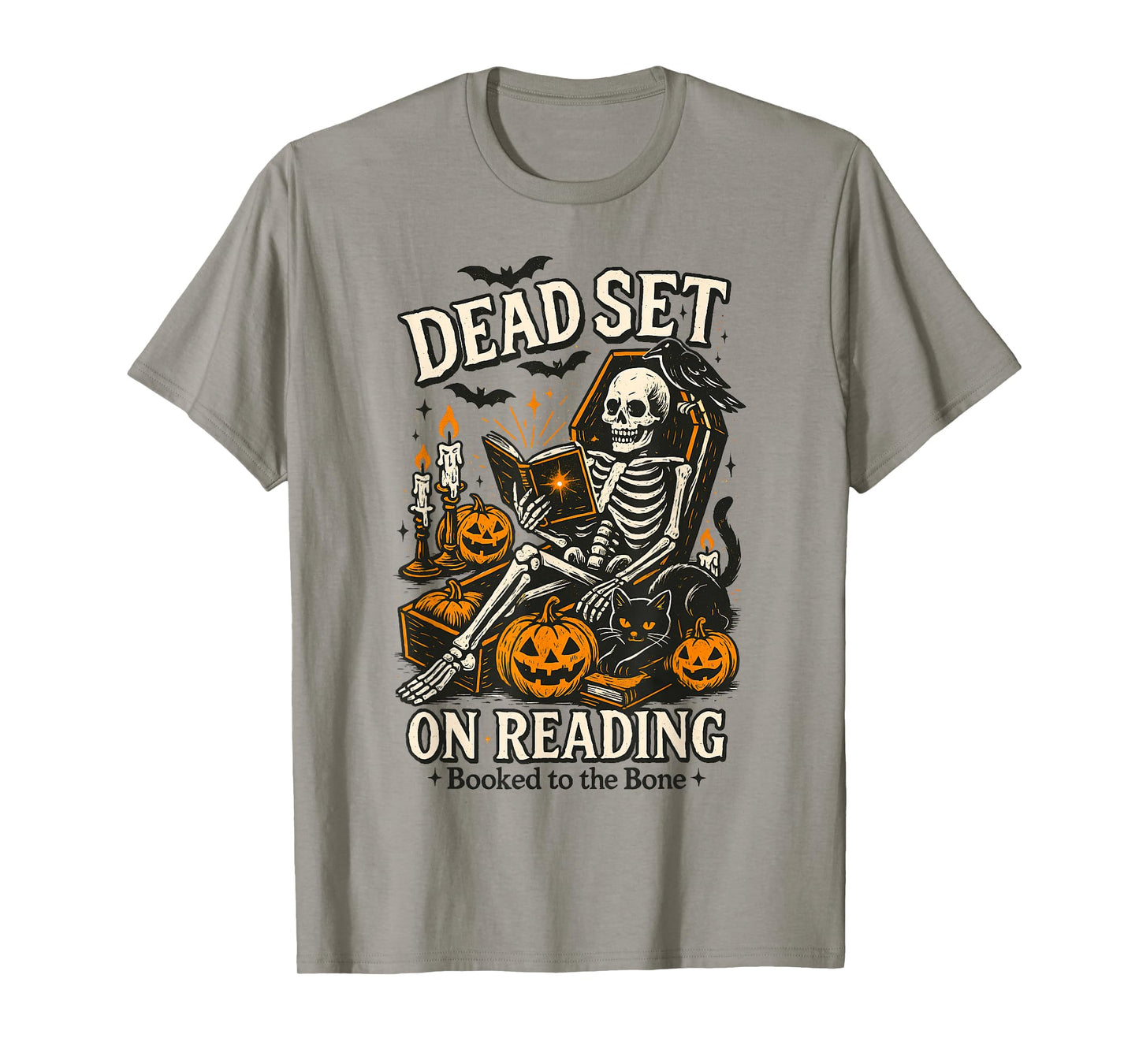 Funny Book Dead Set On Reading Skeleton Halloween Bookish T-Shirt