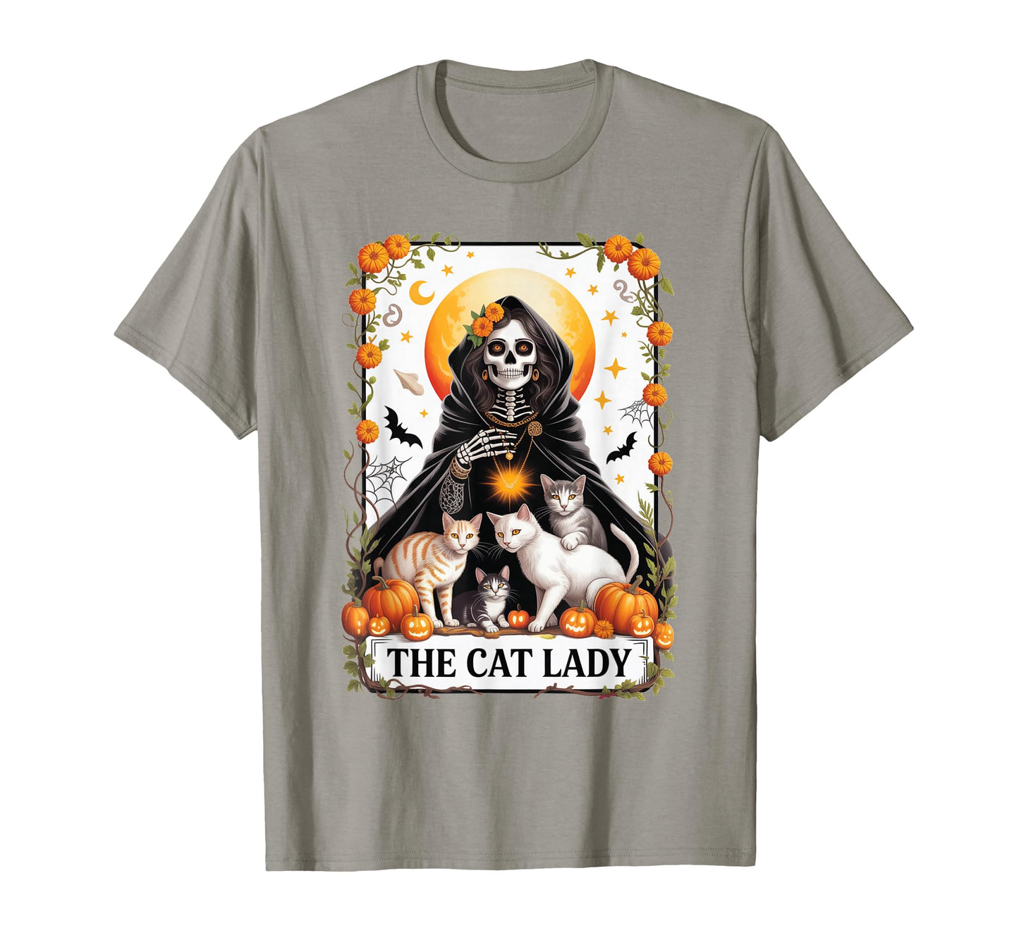 Halloween Cat Lady Tarot Shirt Gothic Witchy Skeleton Woman T-Shirt