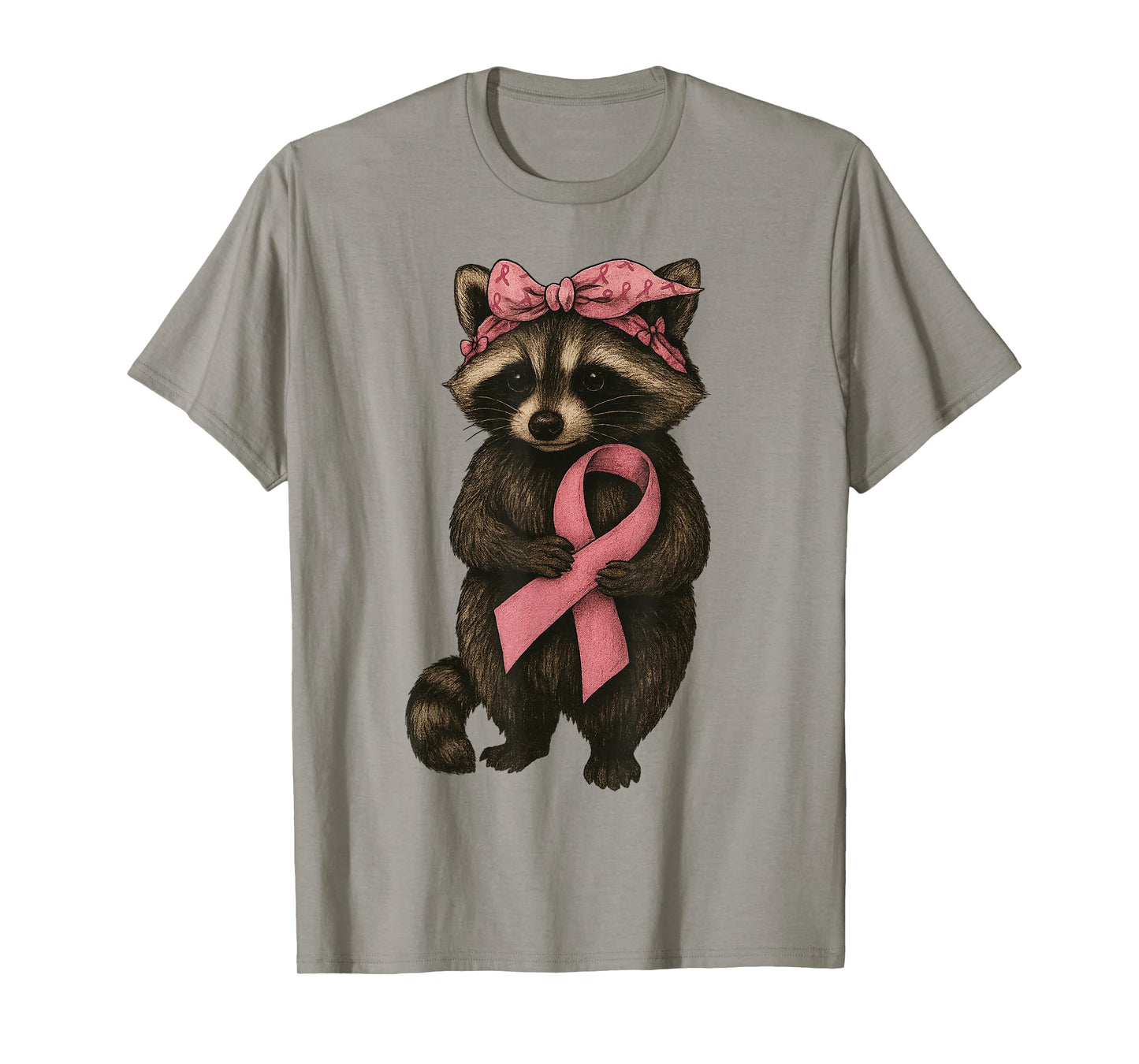 Raccoon Breast Cancer Awareness Pink Ribbon Cute Animal T-Shirt