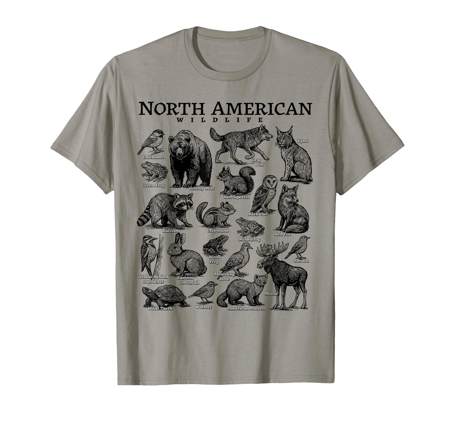 North American Wildlife Nature Camping USA Animal Guide T-Shirt
