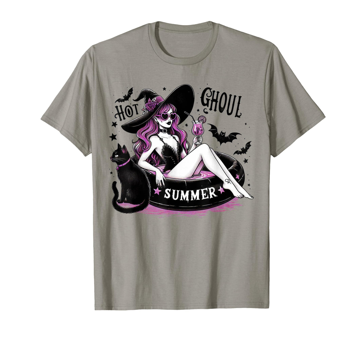 Funny Halloween Witch Hot Ghoul Summer Witchy Cat Womens T-Shirt