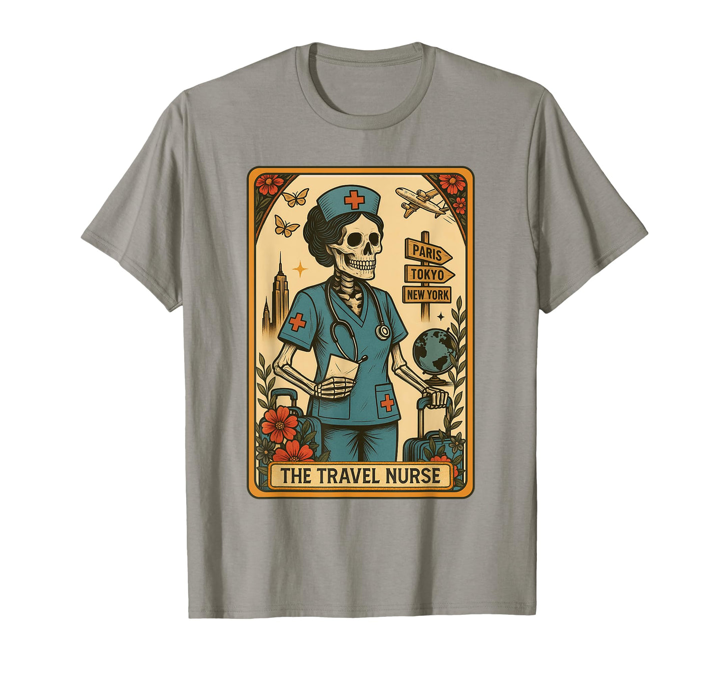 Travel Nurse Tarot Card Skeleton Nursing Registered Nurse T-Shirt