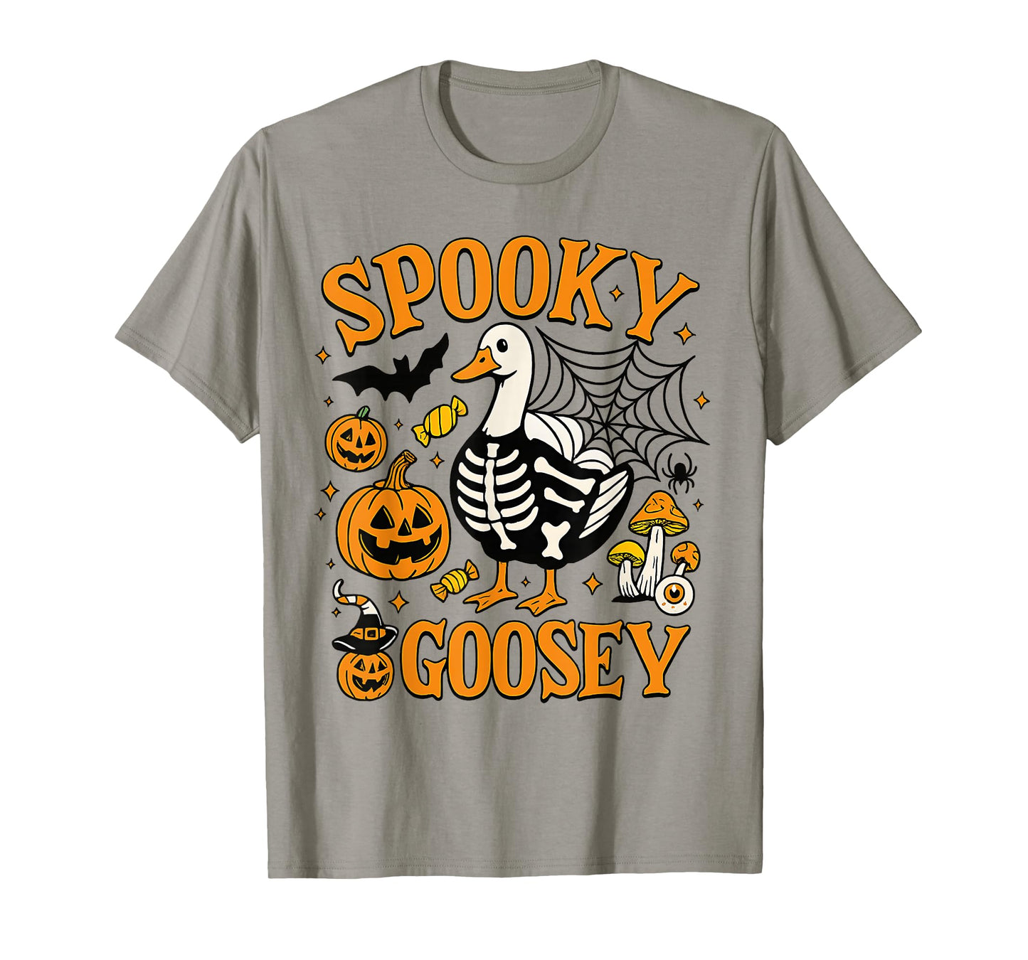 Halloween Spooky Goosey Pumpkin Funny Silly Goose Skeleton T-Shirt