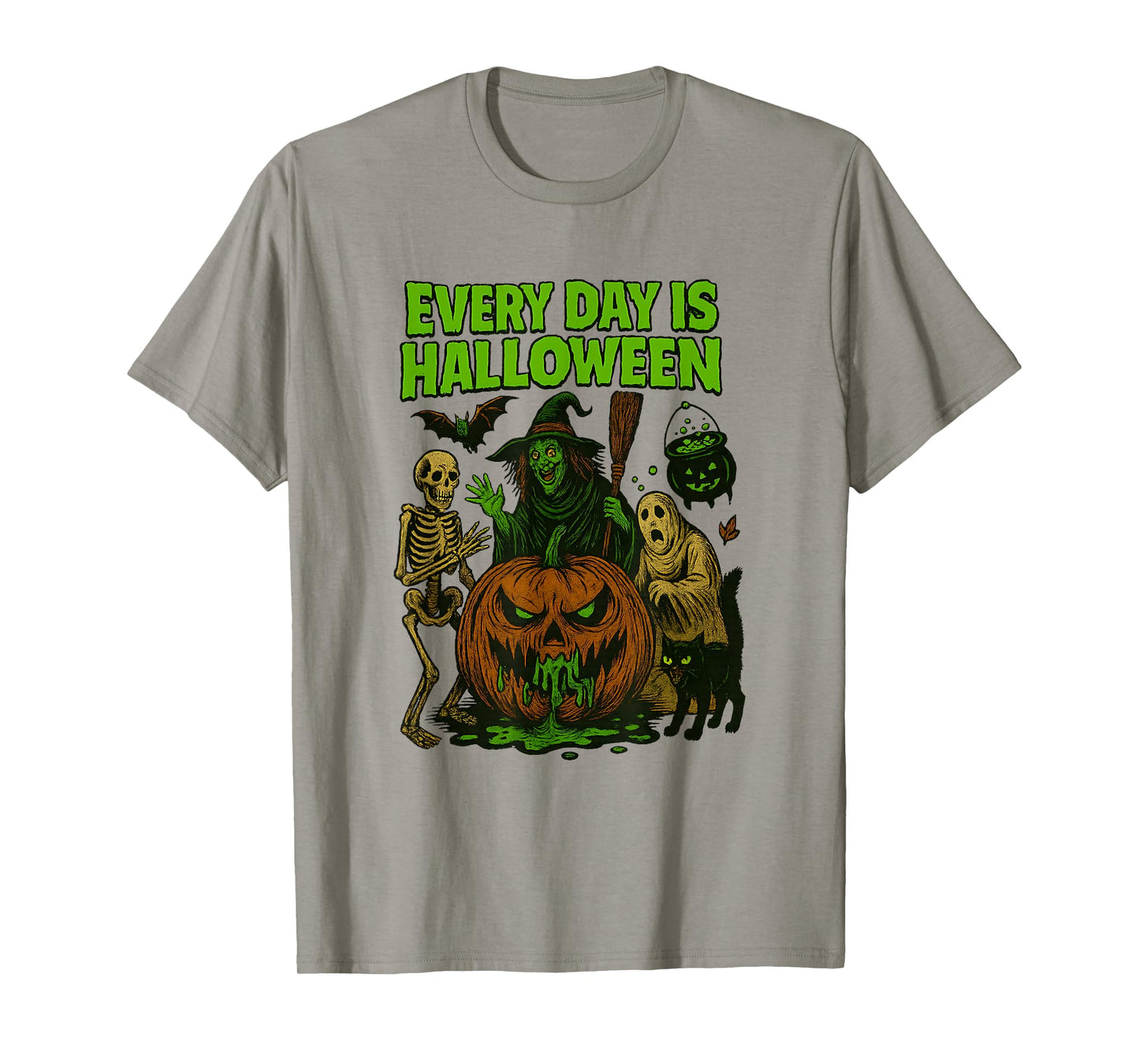 Vintage Skeleton Ghost Witch and Pumpkin Halloween T-Shirt