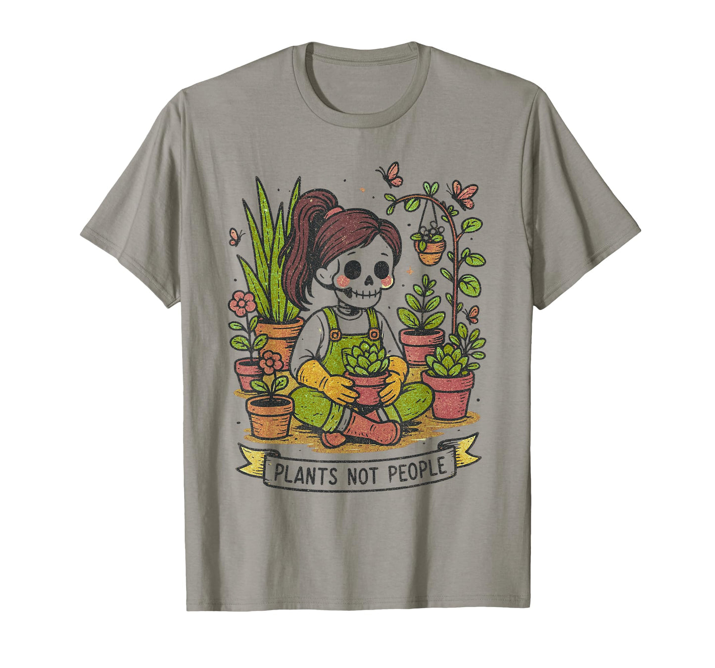 Plants not People Skeleton Vintage Halloween Gardening T-Shirt