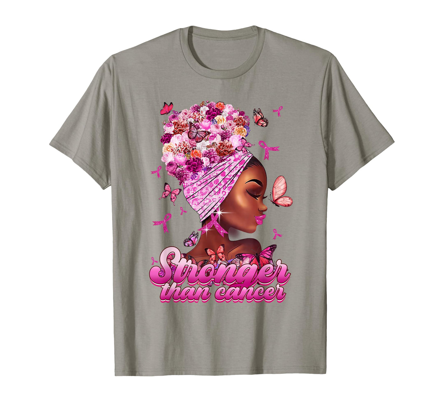 Black Women Queen Stronger Than Breast Cancer Pink Ribbon T-Shirt