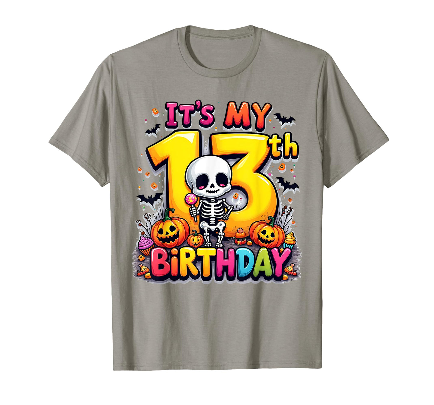 Kids It's My 13th Birthday Boy Funny Halloween Skeleton T-Shirt