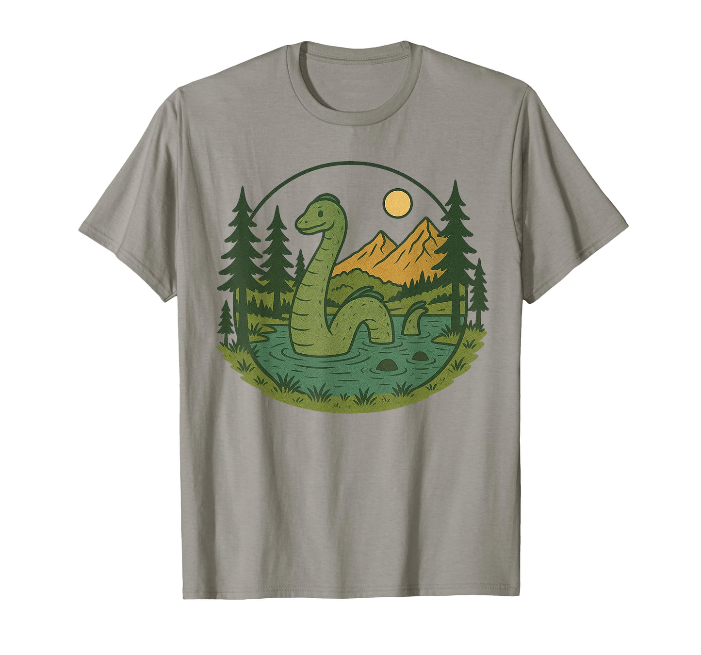 Loch Ness Monster with Trees and Mountains Vintage Nessie T-Shirt