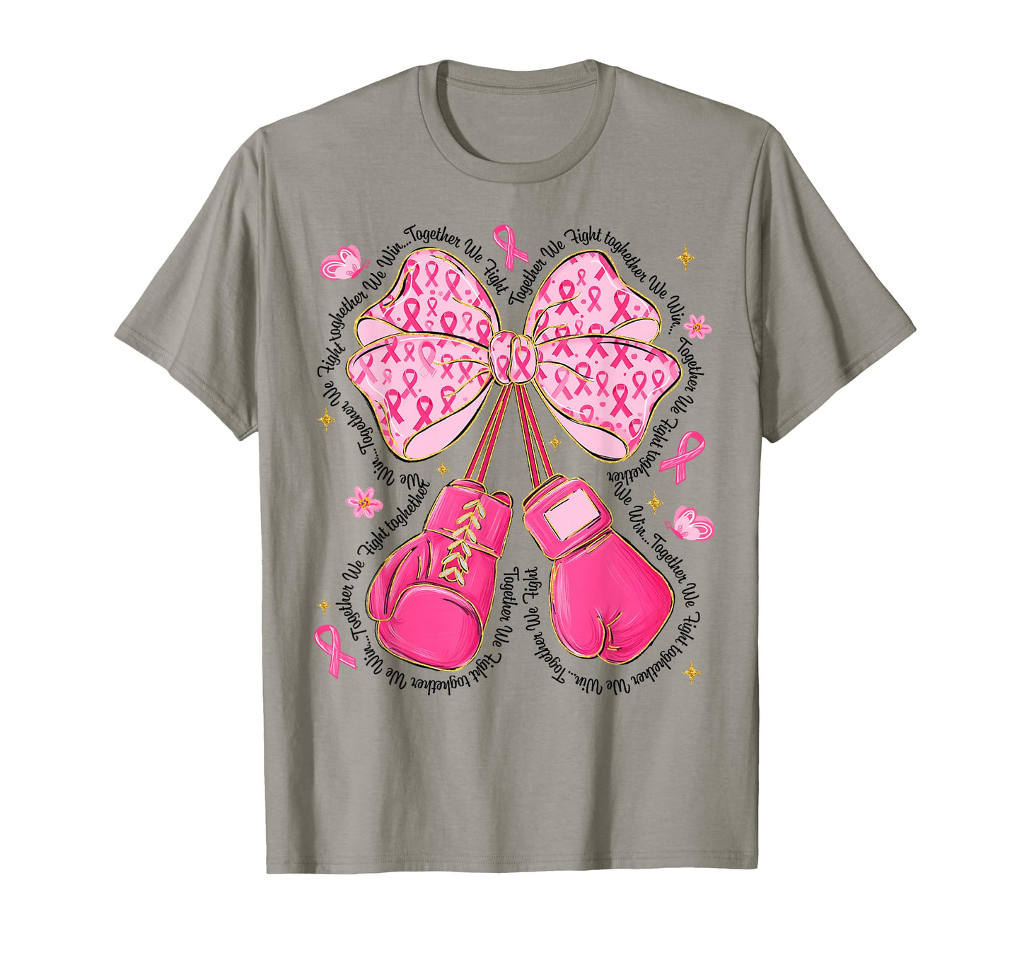 Pink Ribbon Bow Boxing Gloves Breast Cancer Awareness Women T-Shirt