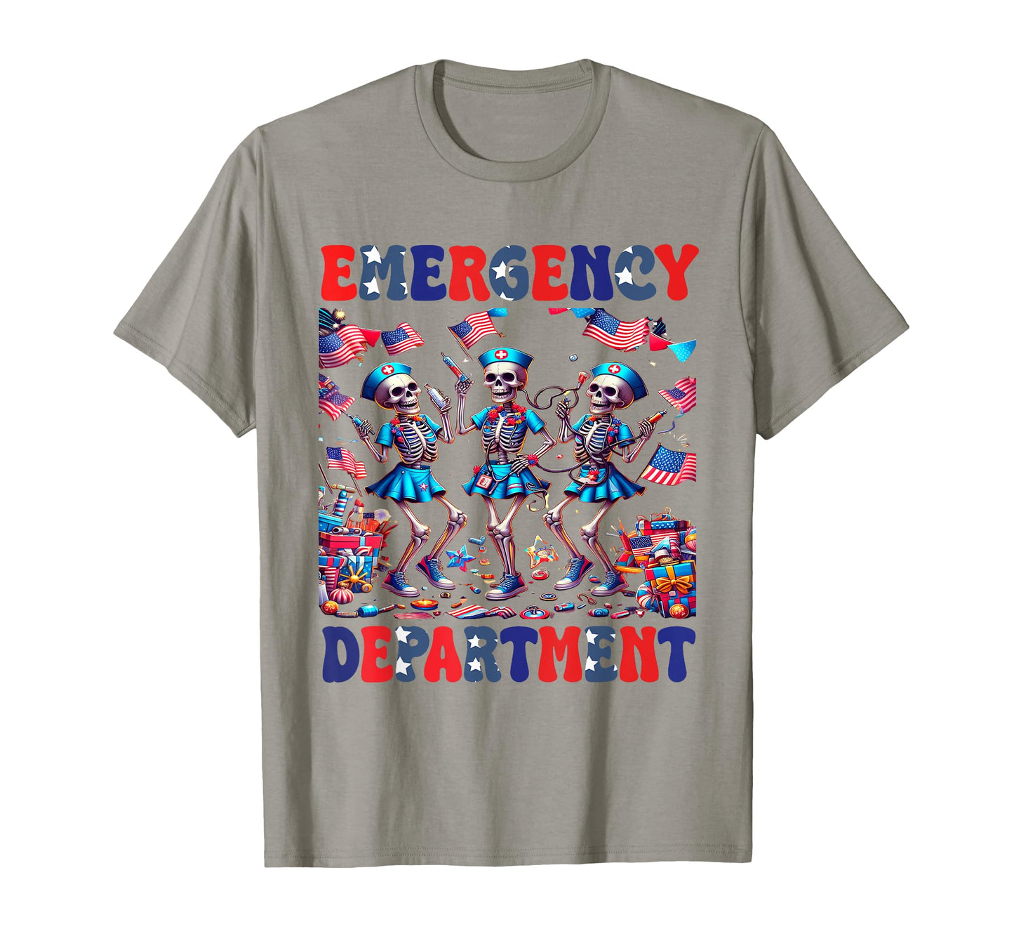 Nurse Skeleton Emergency Department 4th Of July Nurses T-Shirt