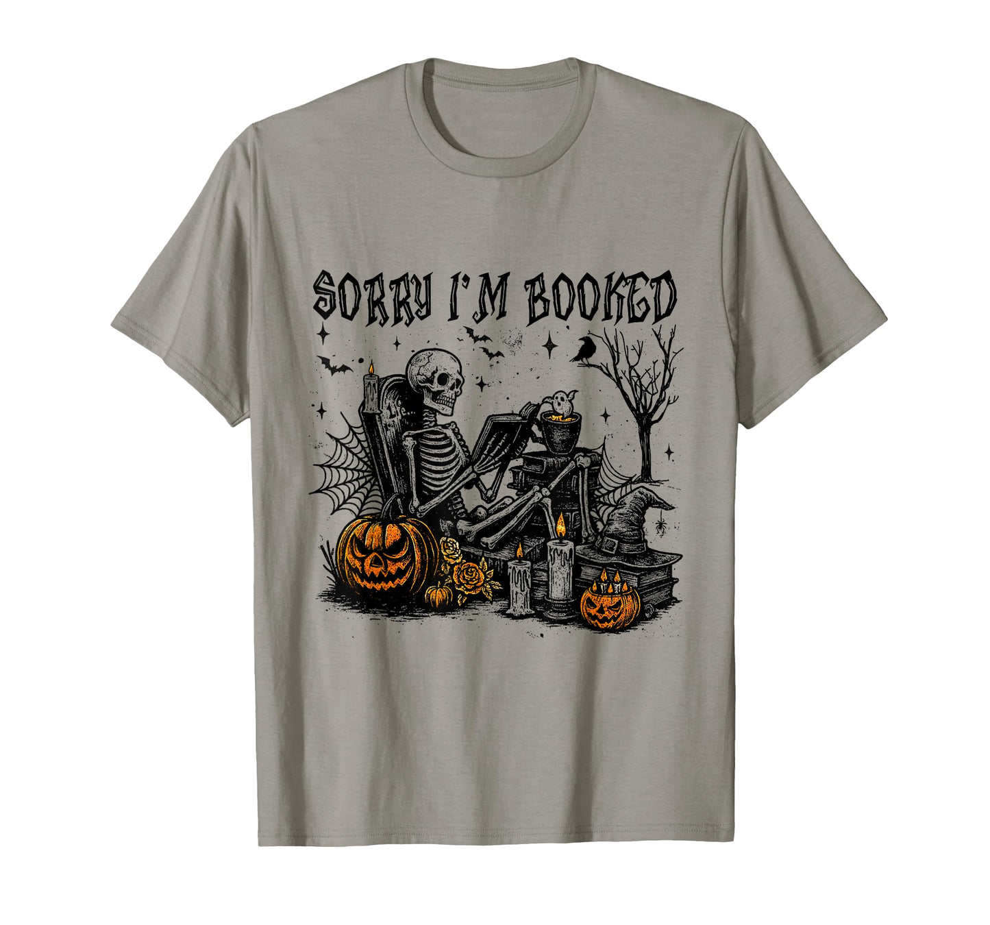 Sorry I'm Booked Funny Halloween Skeleton Reading T-Shirt