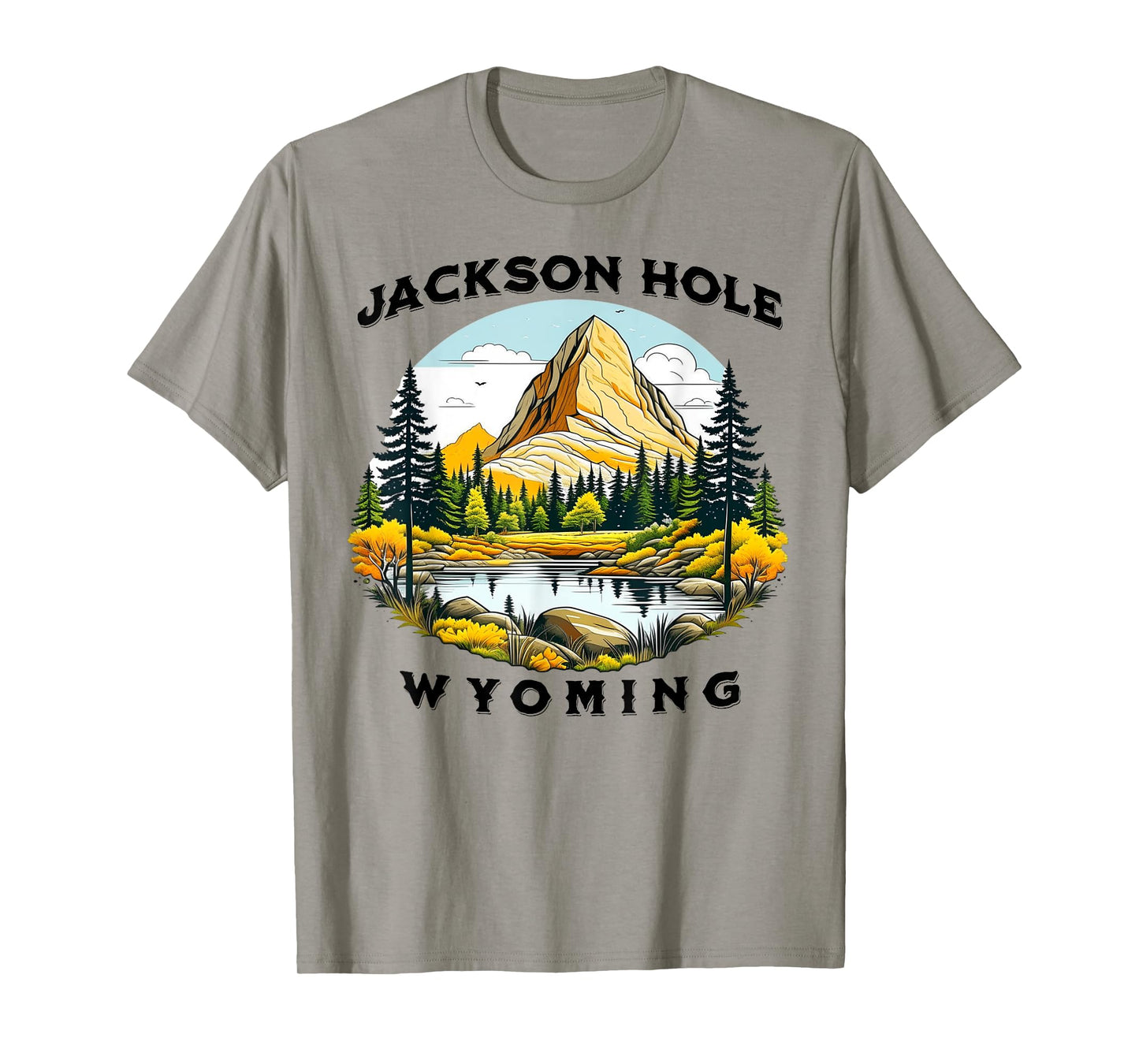 Jackson Hole Wyoming USA Outdoor Vintage Unisex-Adults, Unisex-Kids Cotton 50%, Polyester 50% Modern Nature Hiking Casual Short Sleeve Crew Neck T-Shirt Small Yellow