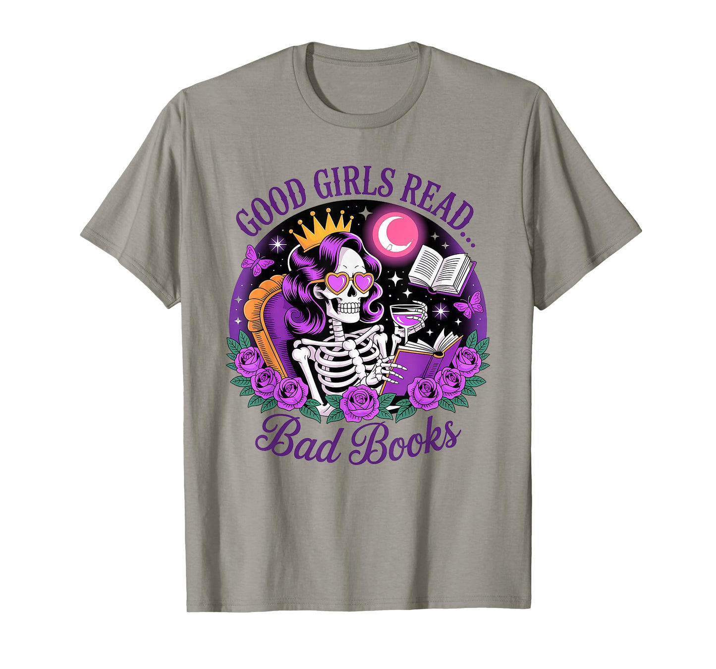 Good Girls Read Smutty Books Skeleton Reading Dark Academia T-Shirt