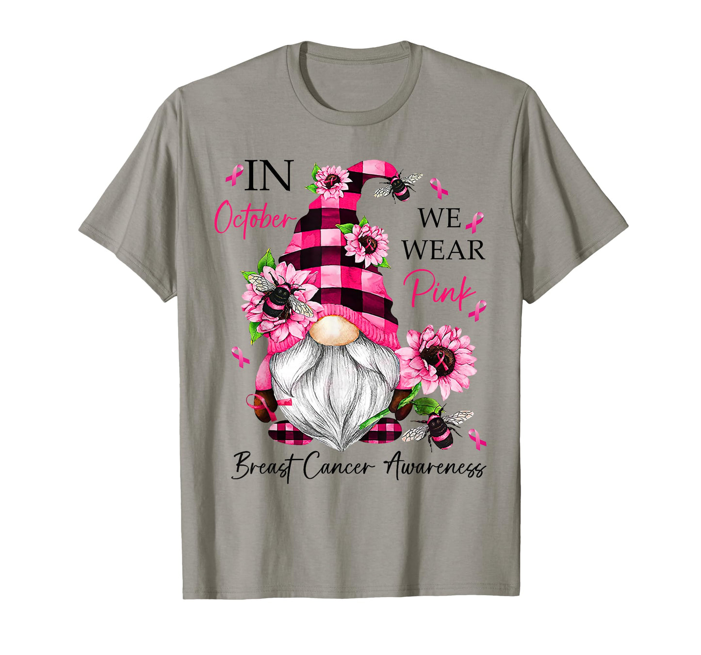 In October We Wear Pink Gnome Breast Cancer Awareness T-Shirt