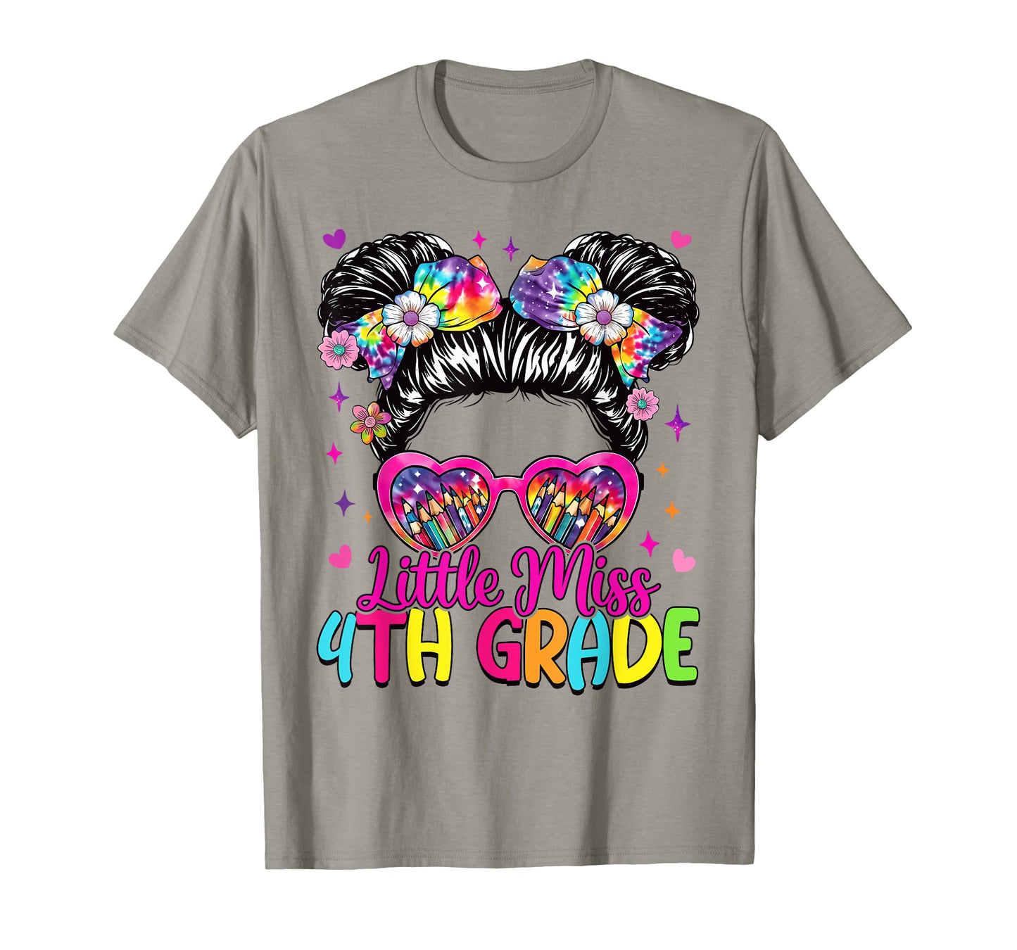 Little Miss 4th Fourth Grade Messy Bun First Day Of School T-Shirt