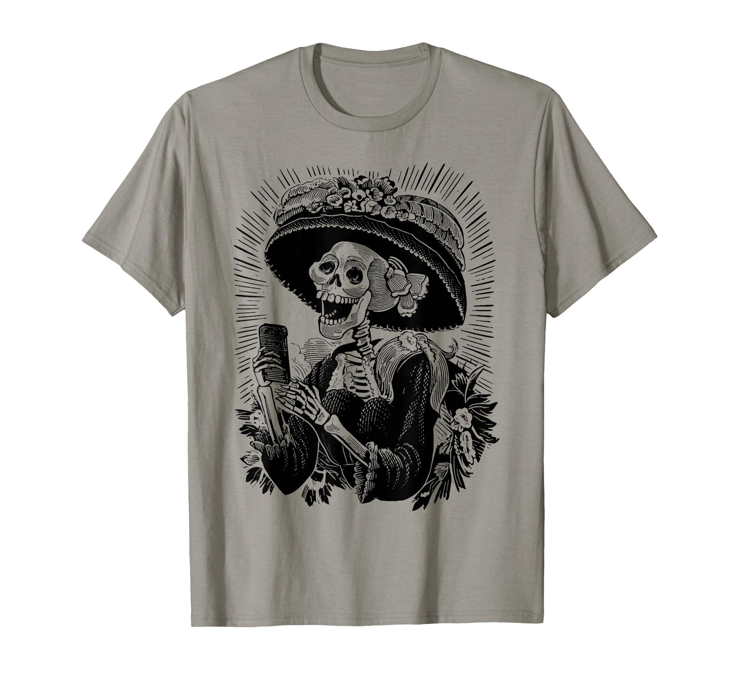Funny La Catrina Skeleton Selfie Day of The Dead Halloween T-Shirt