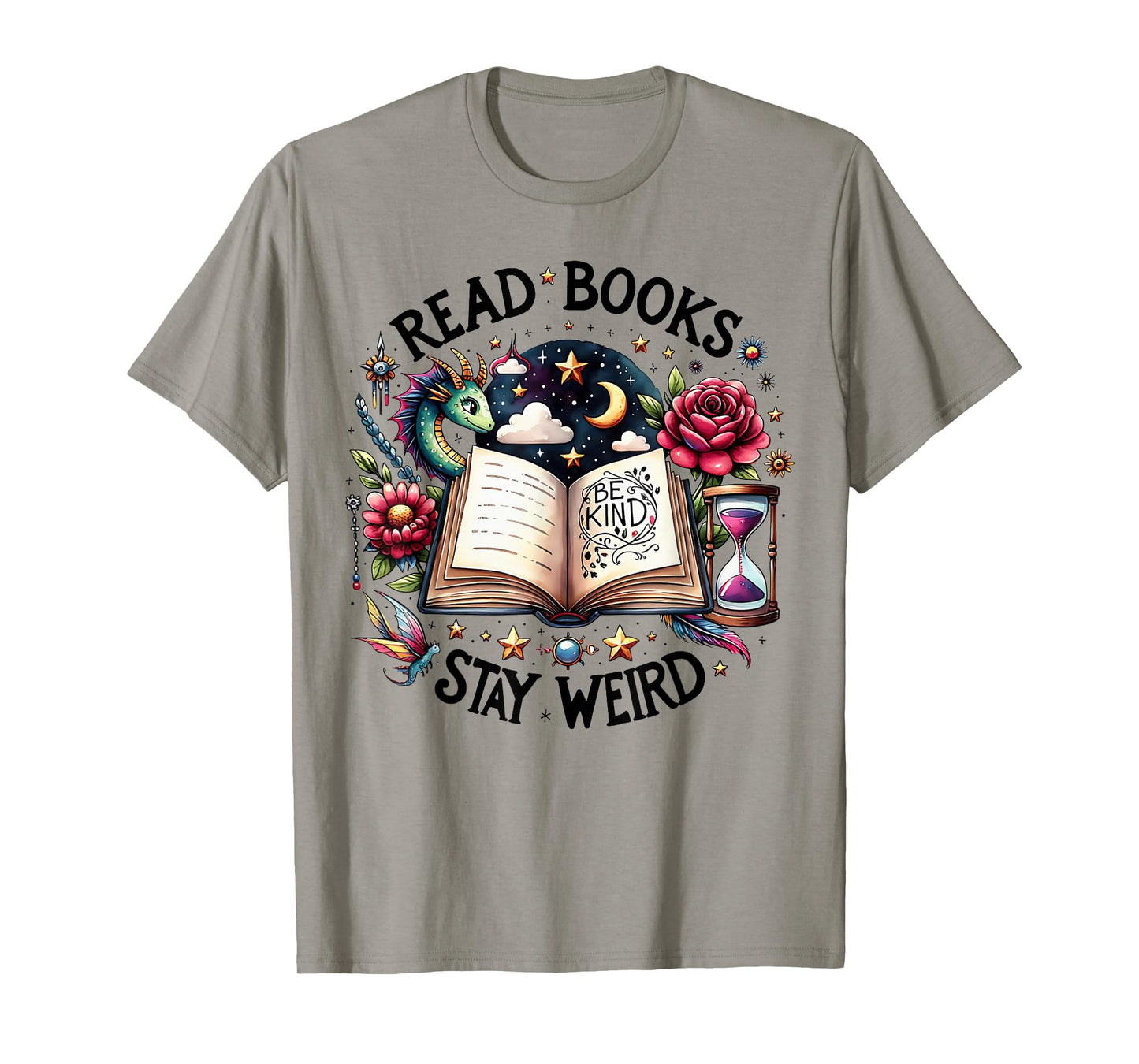 Read Books Be Kind Stay Weird Funny Dragon Book Lover T-Shirt