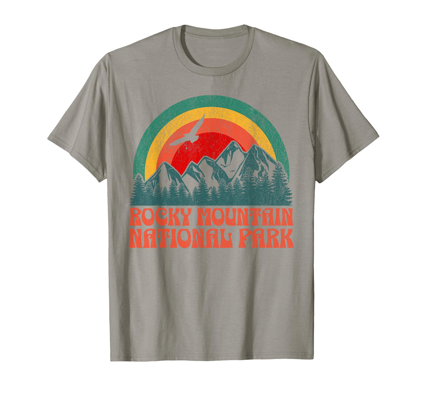 Rocky Mountain National Park Colorado USA Outdoor Women's Retro Yellow Modern Crew Neck Short Sleeve T-Shirt, Small
