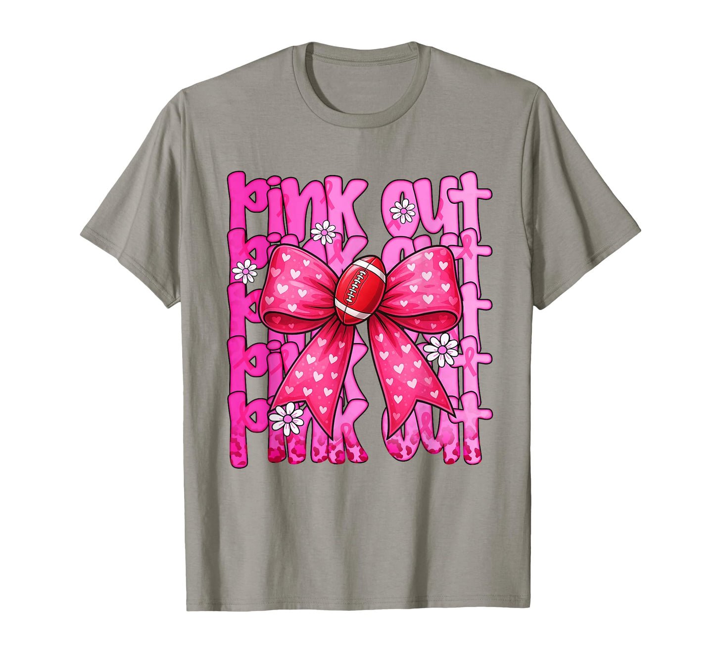 Pink Out Breast Cancer Football Coquette Bow Mom Girls Women T-Shirt