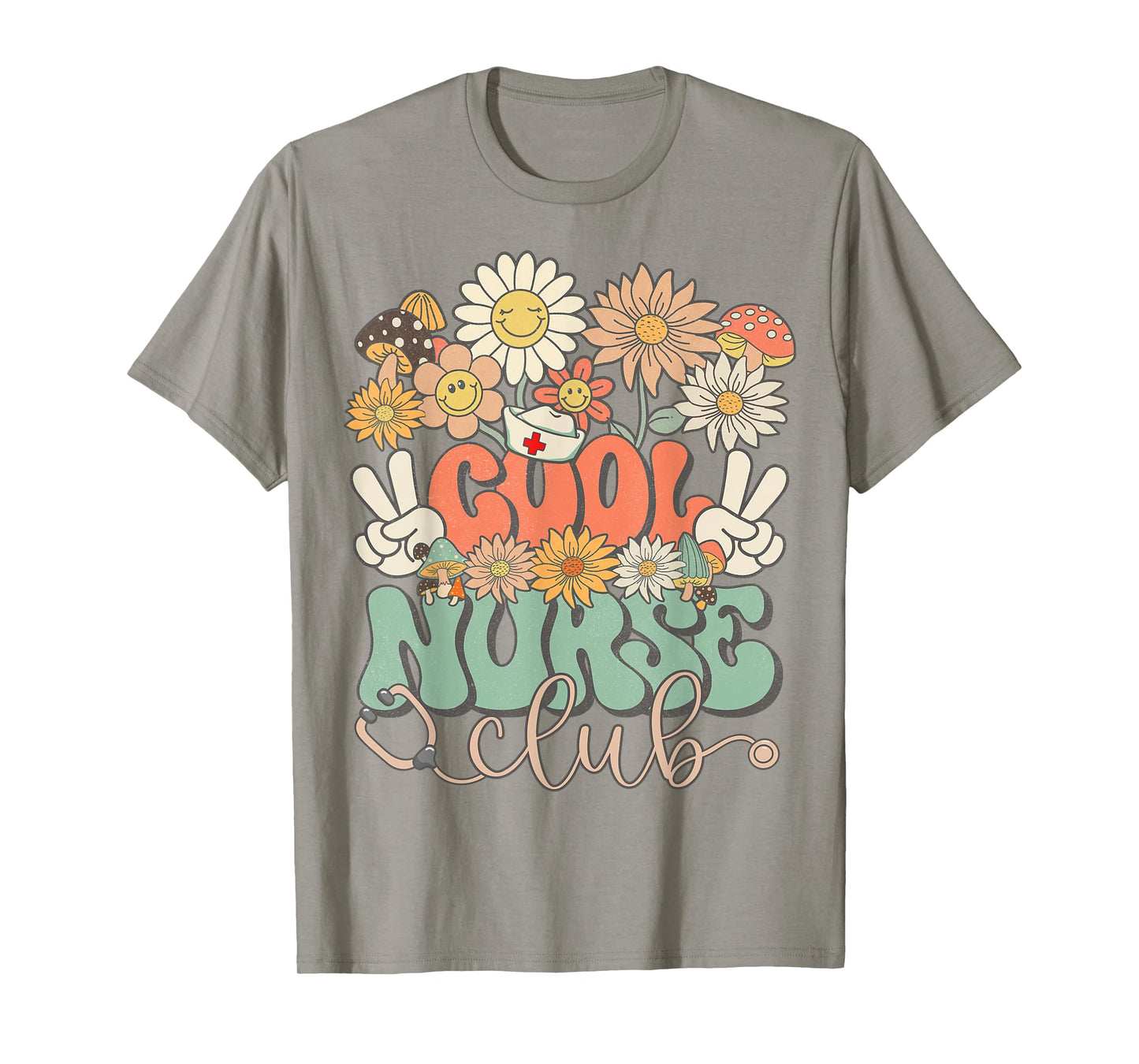 Cool Nurse Club Floral Hippie Groovy Retro Daisy Funny Nurse T-Shirt