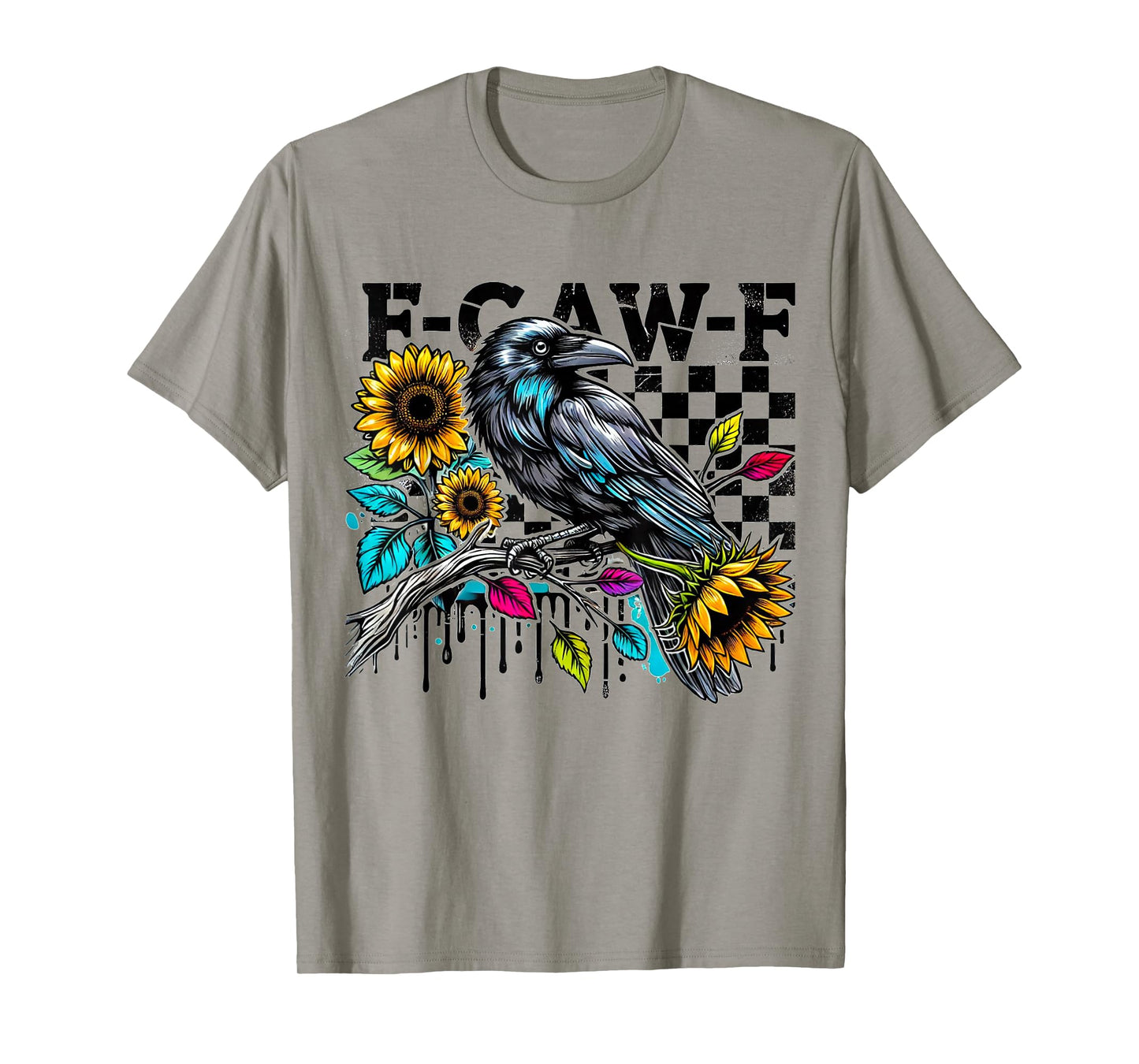 Black Crow F-Caw-F Funny Bird Sunflower Adult Humor T-Shirt
