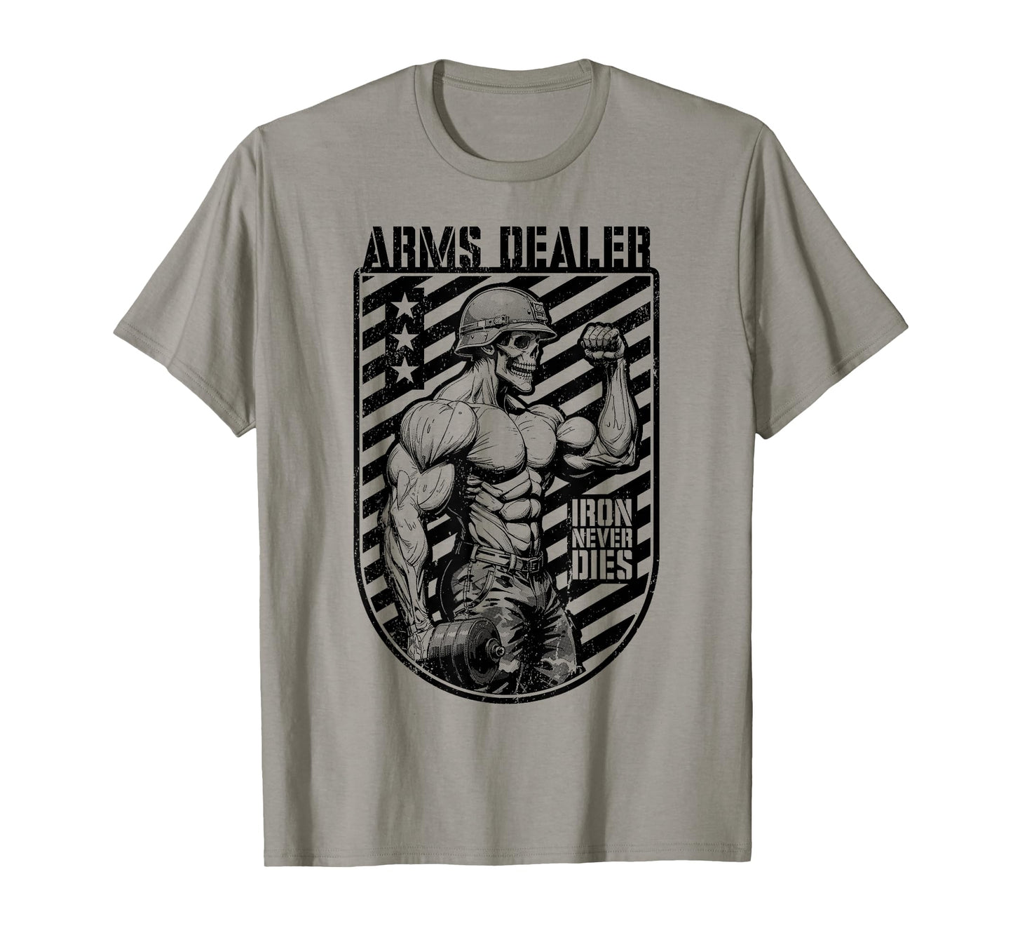 Military Gym Skeleton Bodybuilder Funny Arms Dealer Soldier T-Shirt