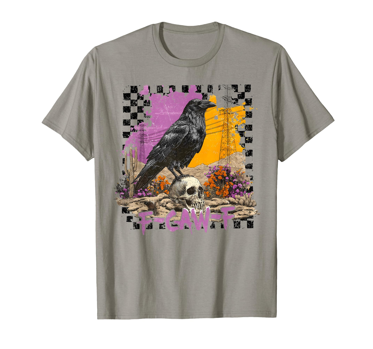 Funny F Caw F Raven Bird Skull Graphic Halloween Crow Pun T-Shirt