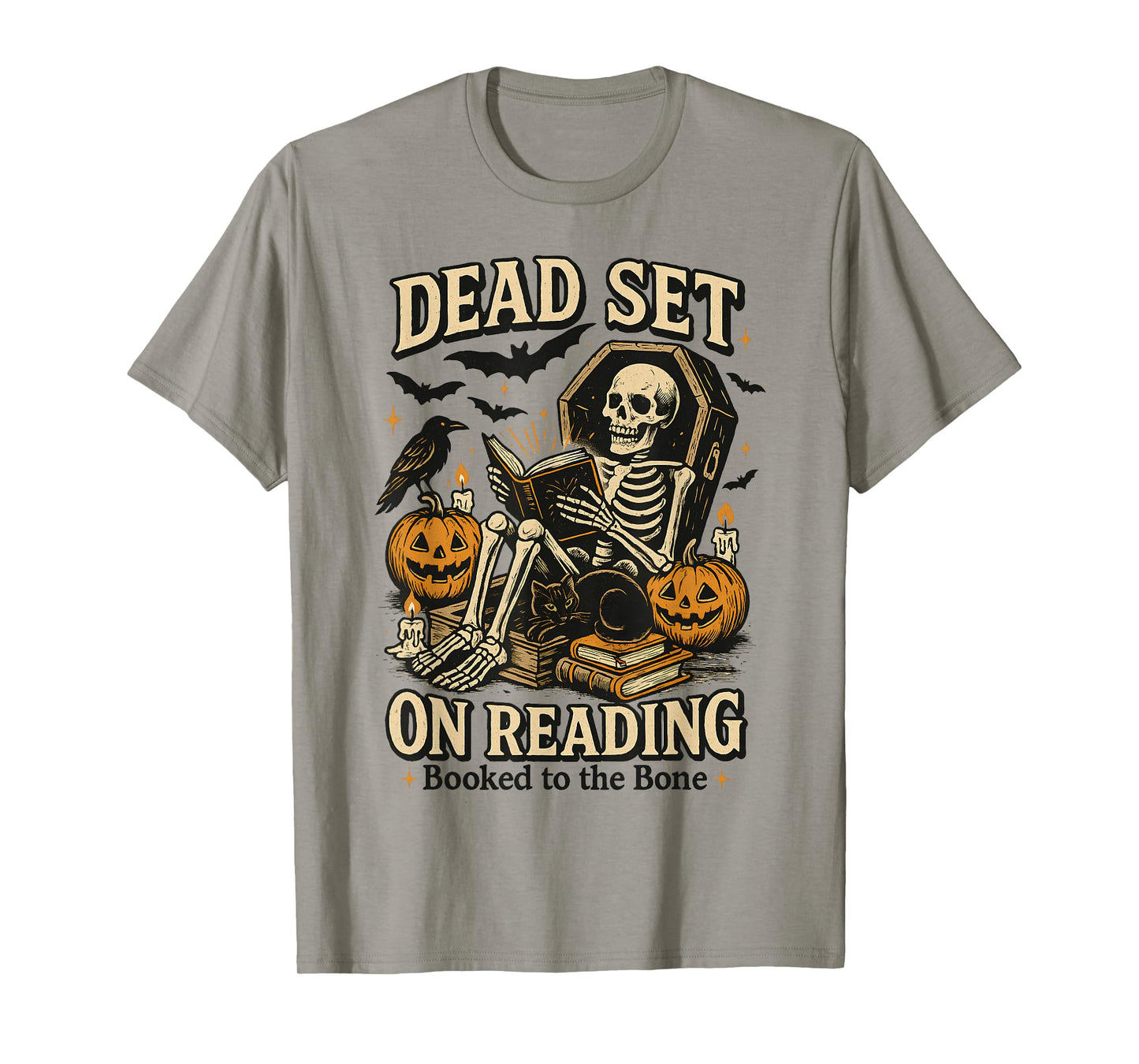 Funny Book Dead Set On Reading Skeleton Halloween Bookish T-Shirt