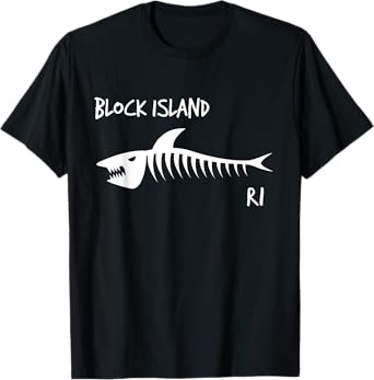 Block Island RI Shark Skeleton White Print T-Shirt