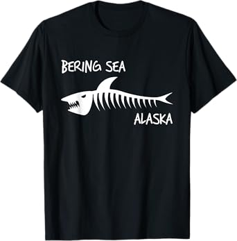 Bering Sea Alaska Shark Skeleton White Print T-Shirt