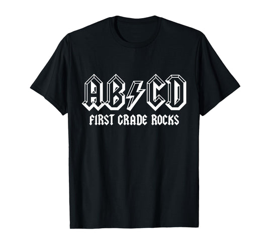 ABCD Rocks Back To School First Grade Rocks Funny Teacher T-Shirt for Men Women Girls Kids