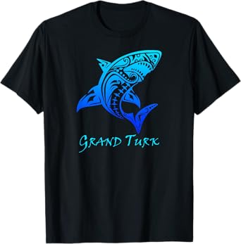 Grand Turk, Turks & Caicos Vintage Tribal Shark Vacation T-Shirt