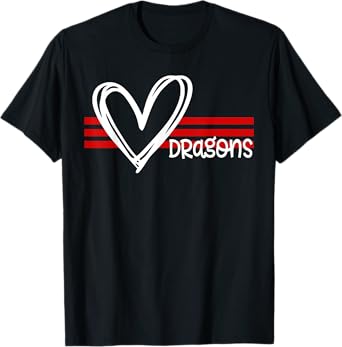 Dragons Pride Team School Spirit Sports Red Heart T-Shirt