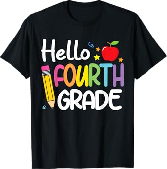 Hello Fourth 4th Grade First Day Back to School Teacher Girl T-Shirt