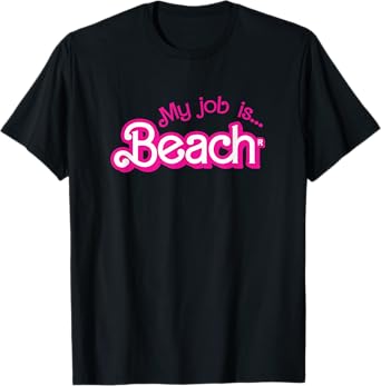 My Job Is Beach Pink Retro Funny Beach Lover Womens T-Shirt