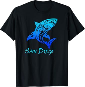 San Diego, California Vintage Vacation Tribal Shark T-Shirt